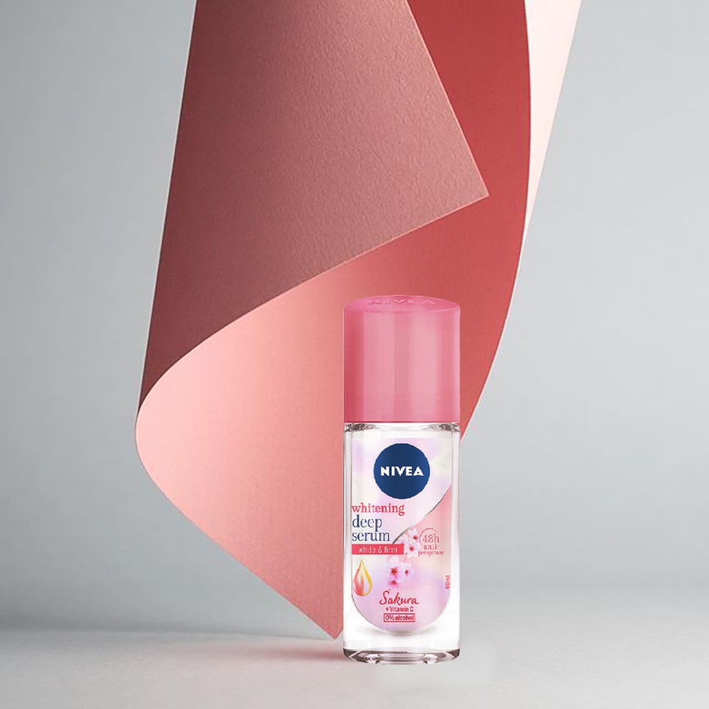 Lăn Ngăn Mùi Nivea Whitening Deep Serum Sakura 0% Alcohol Roll On Hương Hoa Anh Đào 40ml