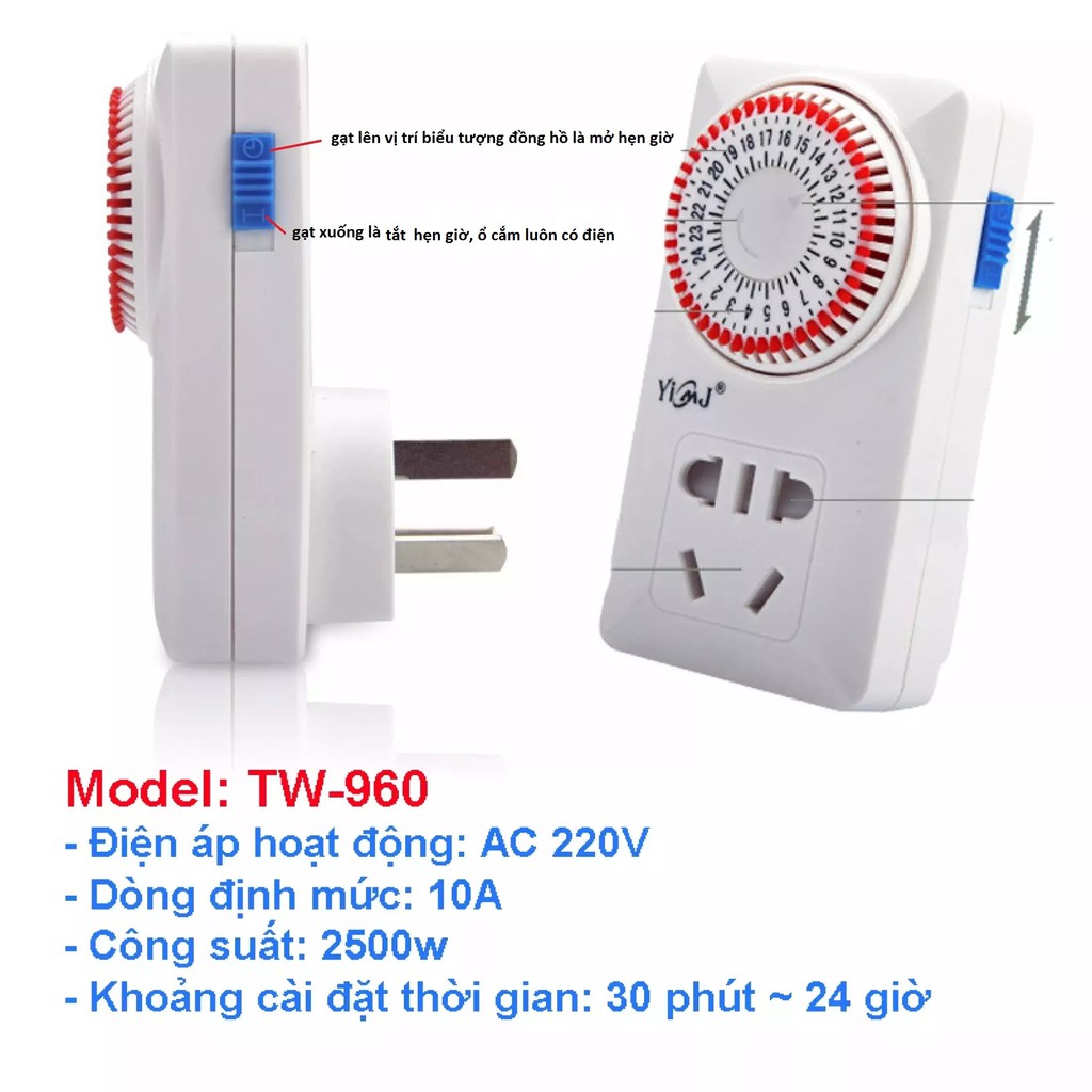 Ổ Cắm Hẹn giờ Chỉnh Cơ 2500W Siêu bền TW960