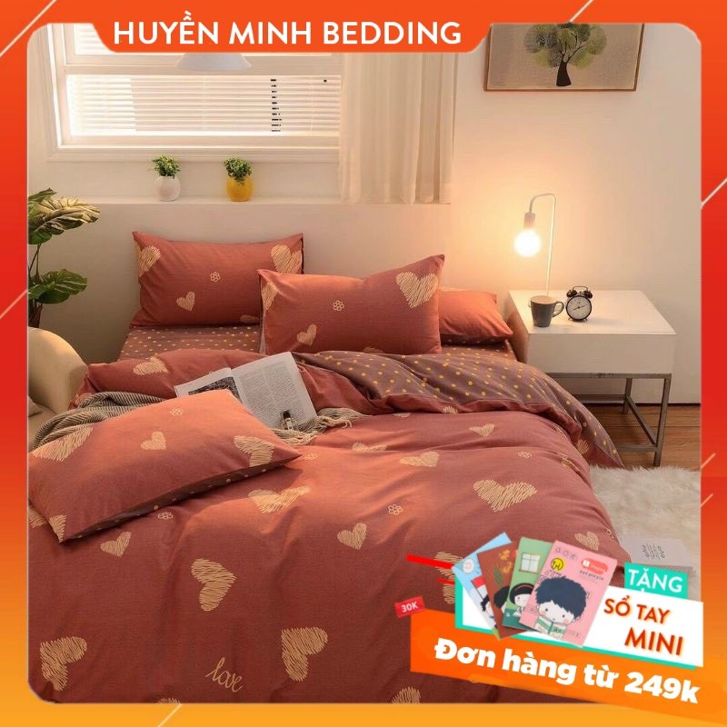 BỘ CHĂN GA VÀ VỎ GỐI TRái Tim Hồng POLY COTTON CAO CẤP - Bộ Chăn Ga Gối 5 Món