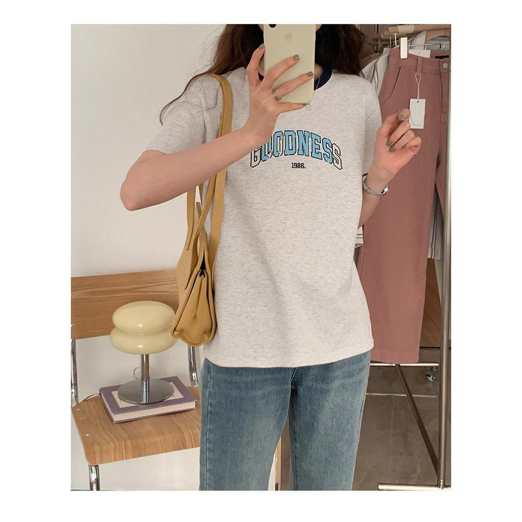 Áo Thun Nữ Cổ Tròn Ngắn Tay In Chữ 61440