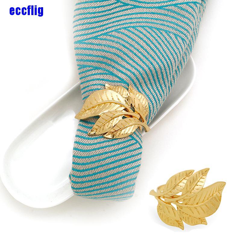 ECC 1Pcs Gold Leaf Napkin Rings for Wedding Party Napkin Holder Metal Napkin Buckle Table Decoration