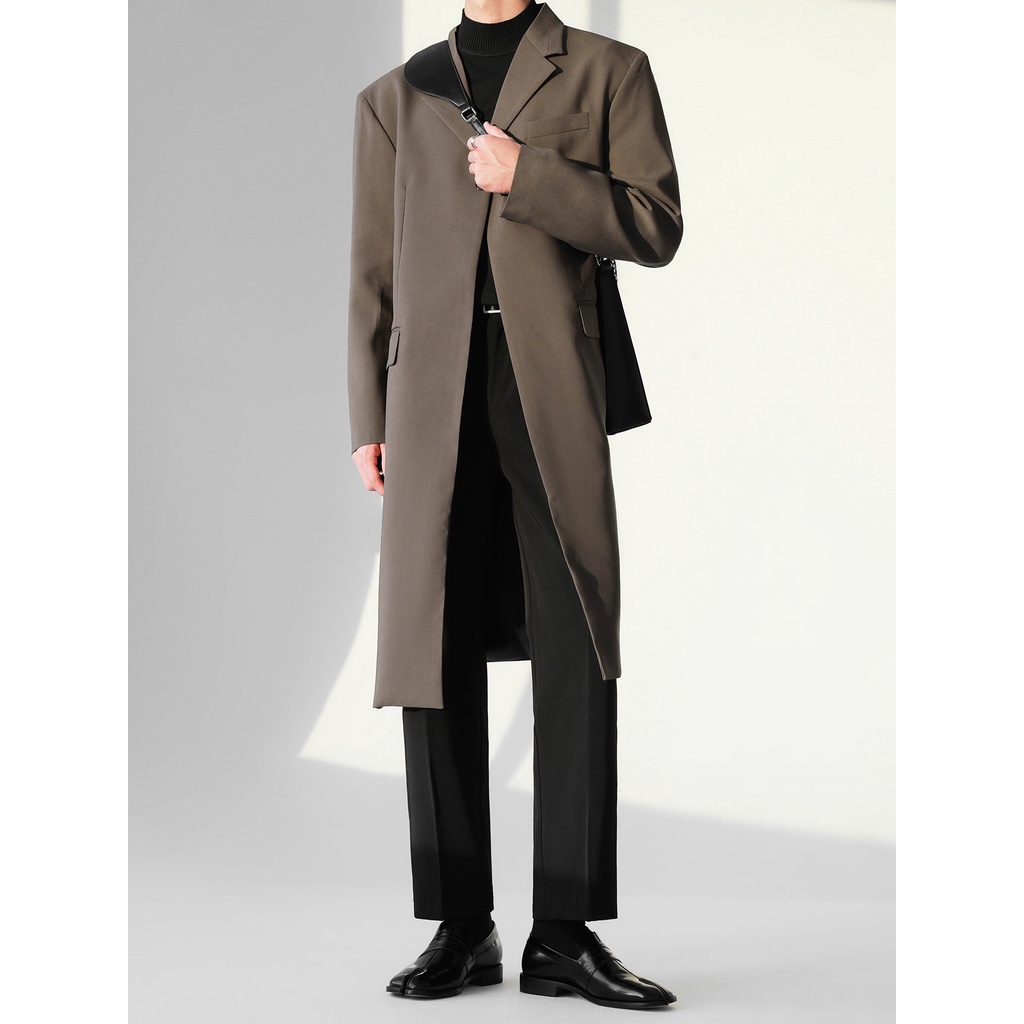 Áo khoác dài cổ Vest, form rộng, chất Flannel cao cấp - áo khoác măng tô phong cách Hàn Quốc 2 lớp, Blazer dài