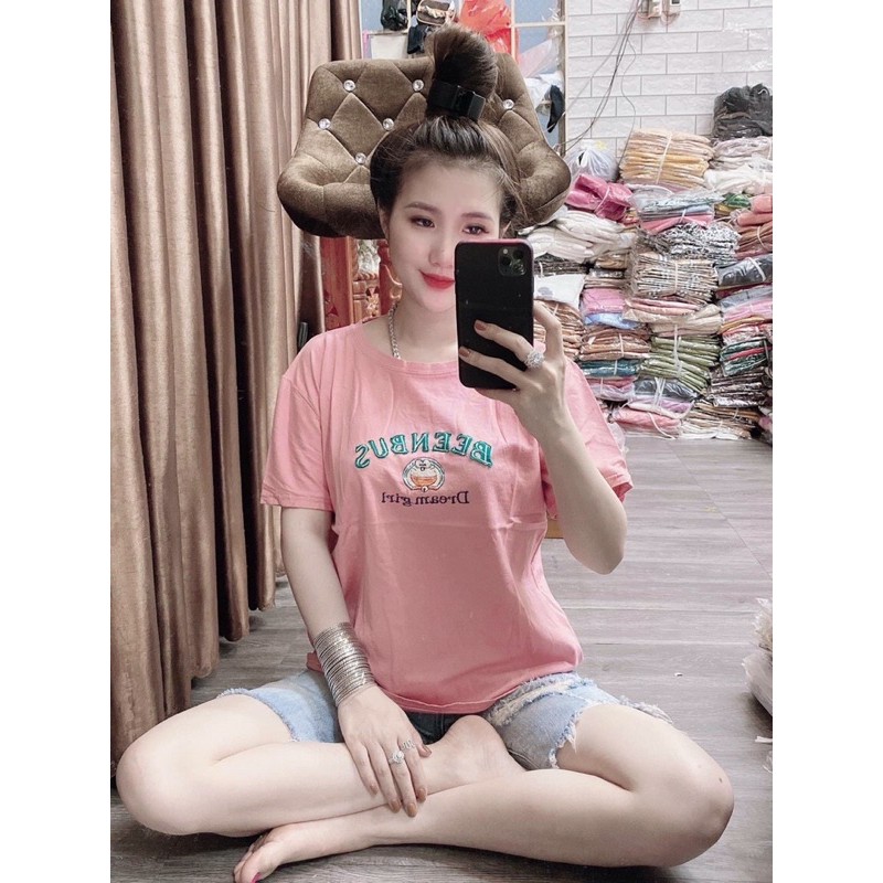 Áo thun cổ tròn chữ thêu siêu mát