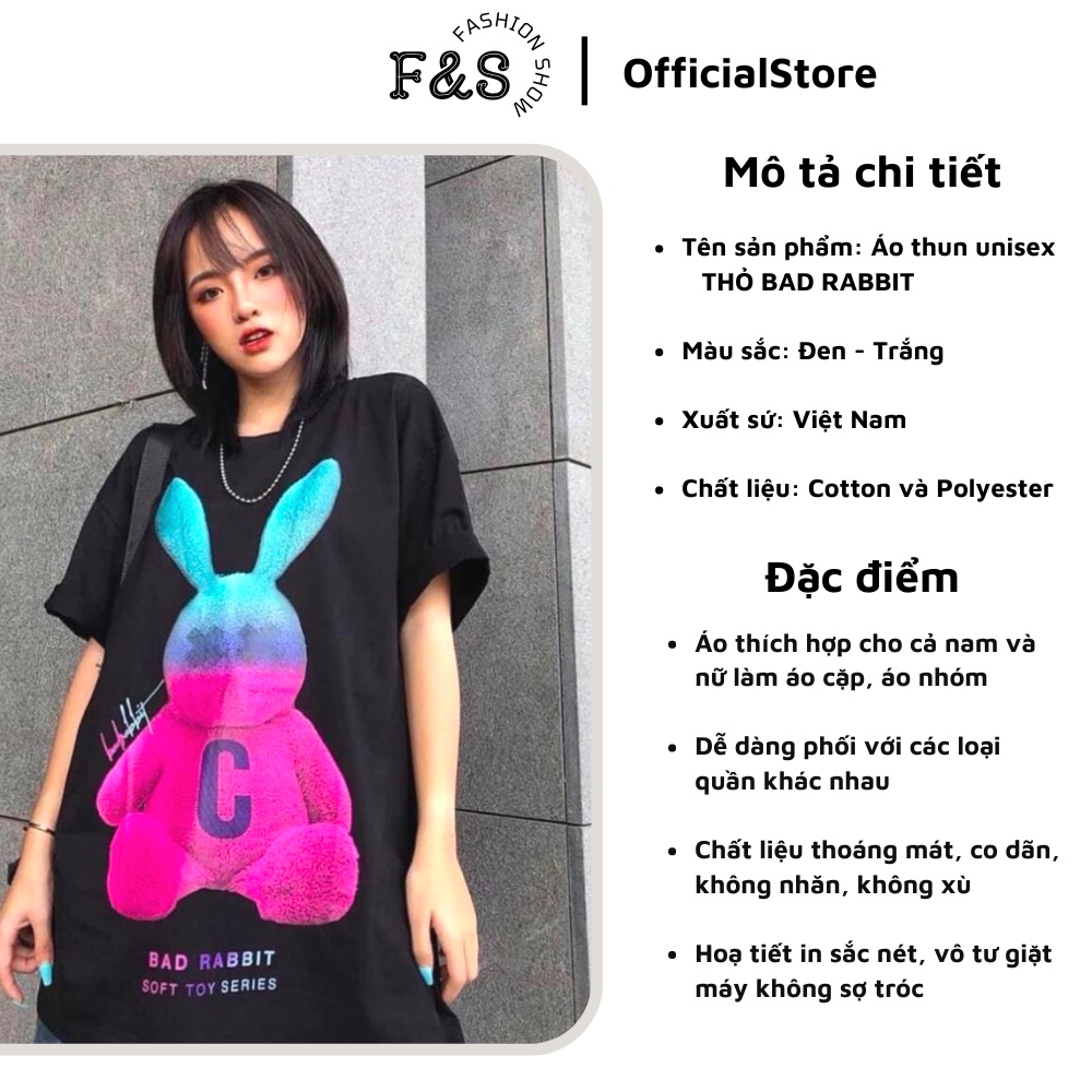 Áo thun tay lỡ unisex form rộng THỎ BAD RABBIT - Áo phông F&amp;S nam nữ, cặp đôi phong cách hàn quốc