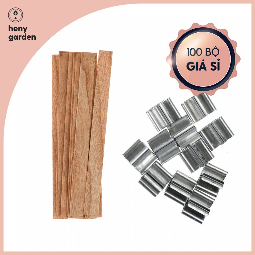 100 Bộ Bấc Nến Gỗ + Chân Kẹp Không Khói Cho Khách Sỉ - Tặng Tinh Dầu Mẫu Thử Heny Garden