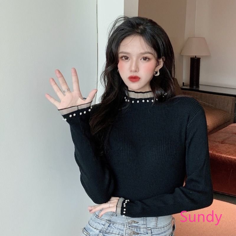 Áo Kiểu Tay Dài Phối Ren Đính Ngọc Trai Thời Trang Mùa Thu Phong Cách Phương Tây Cho Bé Gái