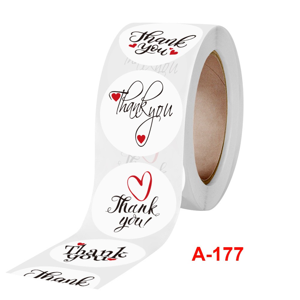 Cuộn 500 sticker &quot;thank you&quot; nền hồng- Tem dán &quot;Cảm ơn&quot; 2.5cm - văn phòng phẩm sáng tạo- Selenshop
