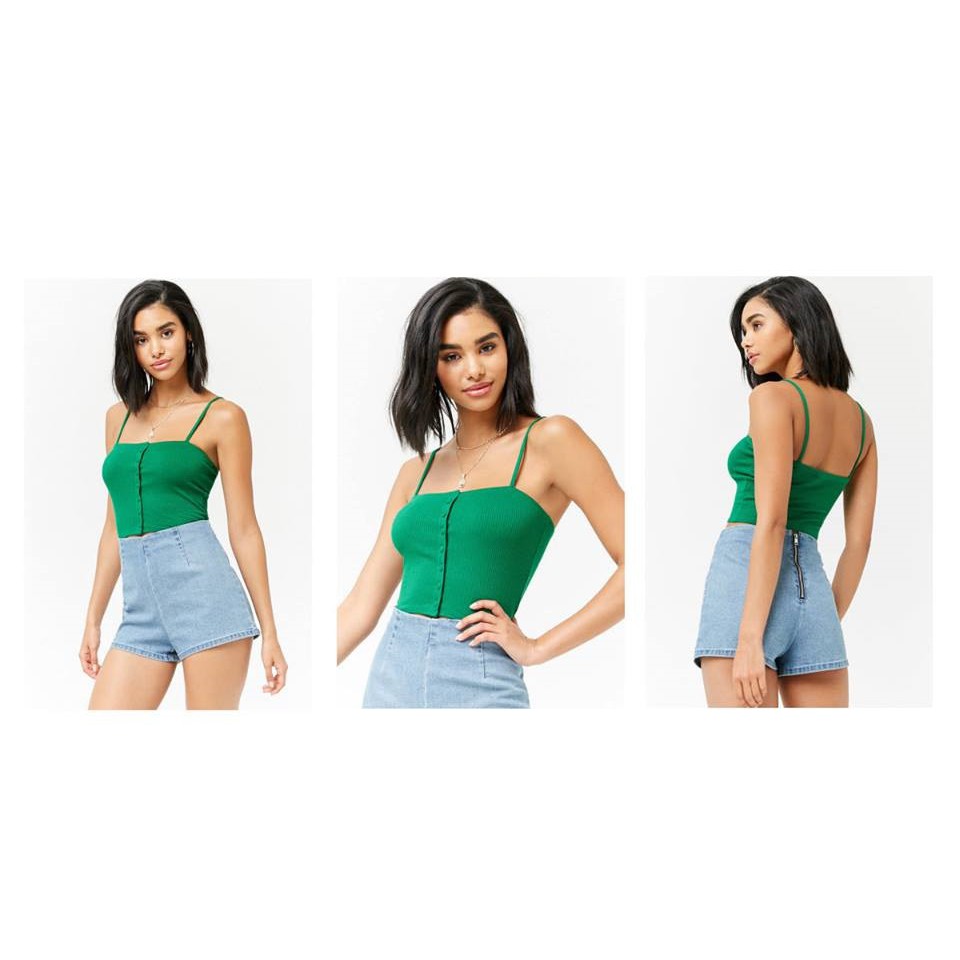 Áo croptop F21, 2 dây, thun gân, hàng nút (Ribbed Button-Front Top)