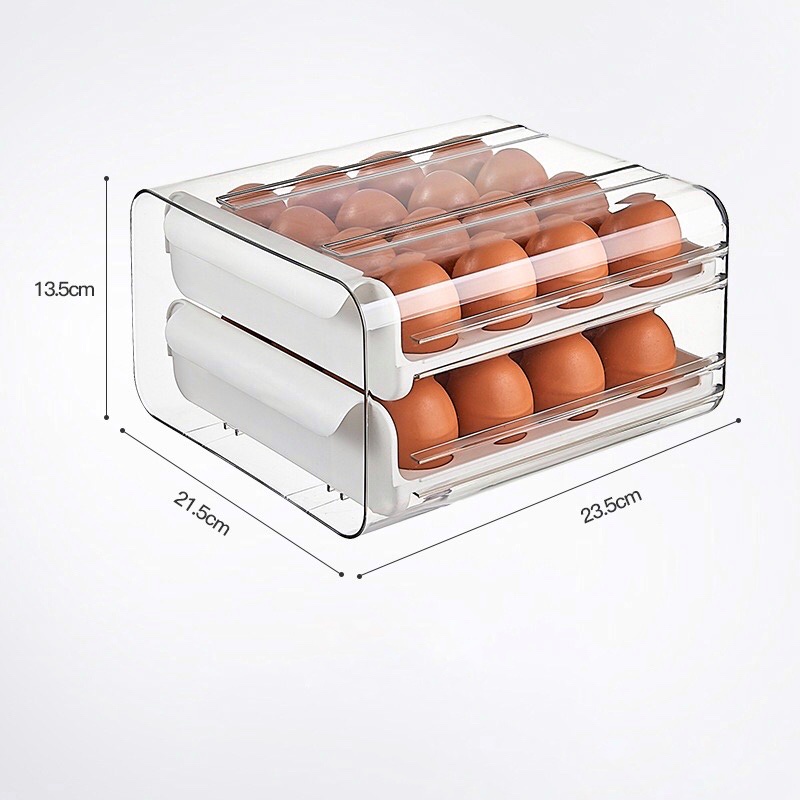 Hộp để trứng 2 tầng 32 ô tiện lợi, khay đựng trứng cao cấp, vỉ bảo quản trứng 2 ngăn