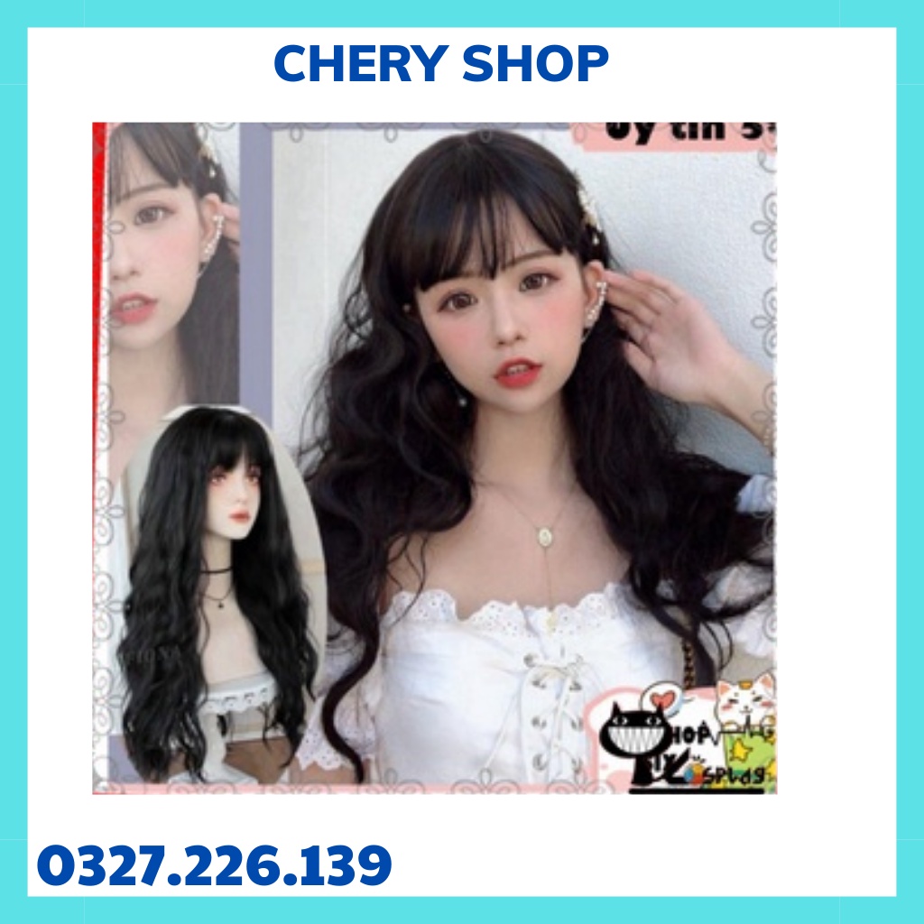 Tóc giả nguyên đầu xoăn xù Hàn Quốc cho nữ đẹp Chery Shop, mã 8183- tặng kèm lưới trùm
