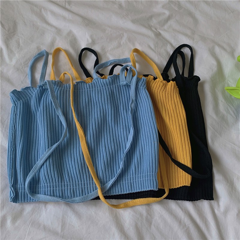 Xiaozhainv Áo Hai Dây Xiaozhainv Dệt Kim Thời Trang Phong Cách Hàn Quốc Gồm 3 Màu Trơn Tùy Chọn