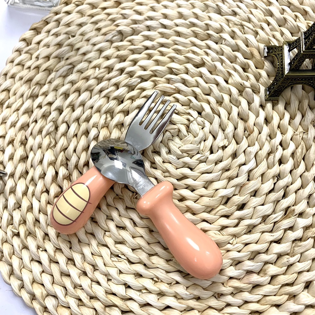 Bộ thìa dĩa tập ăn cho bé, thìa tập xúc cho bé inox