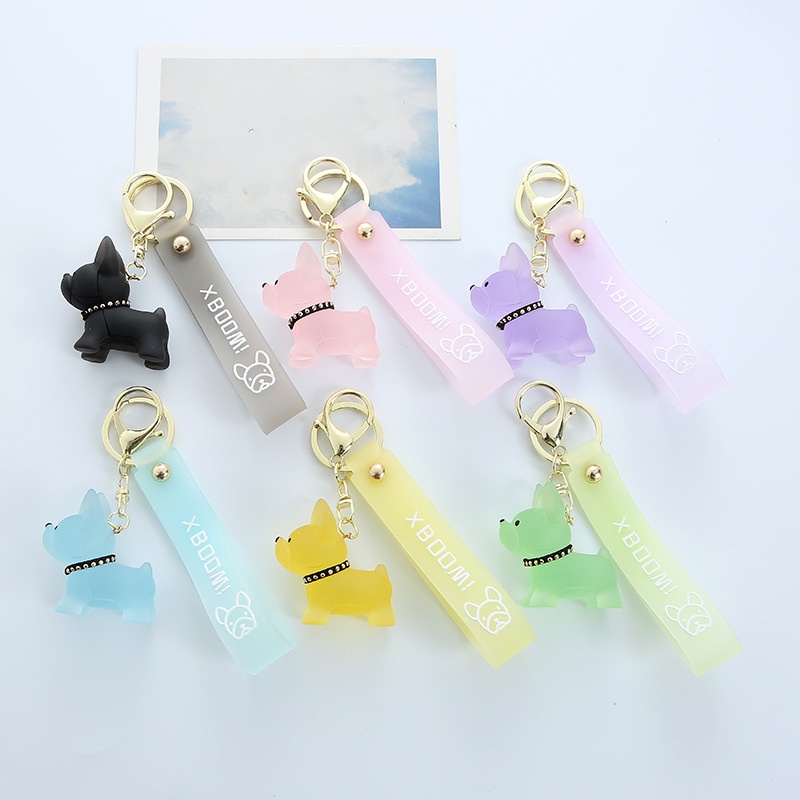 Móc khóa hình chó bulldog dễ thương, móc chìa khoá keychain cún dog nhiều màu PKDANH