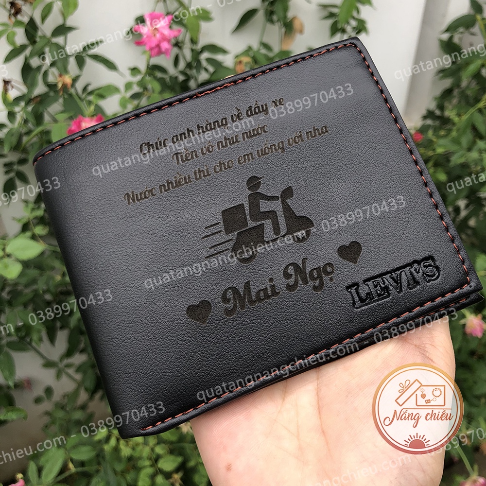 Ví khắc tên và khắc hình theo yêu cầu - Ví da nam làm quà tặng ý nghĩa cho chồng - Không có hộp