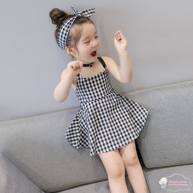 Đầm 2 dây họa tiết ca rô cá tính cá tính xinh xắn cho bé gái