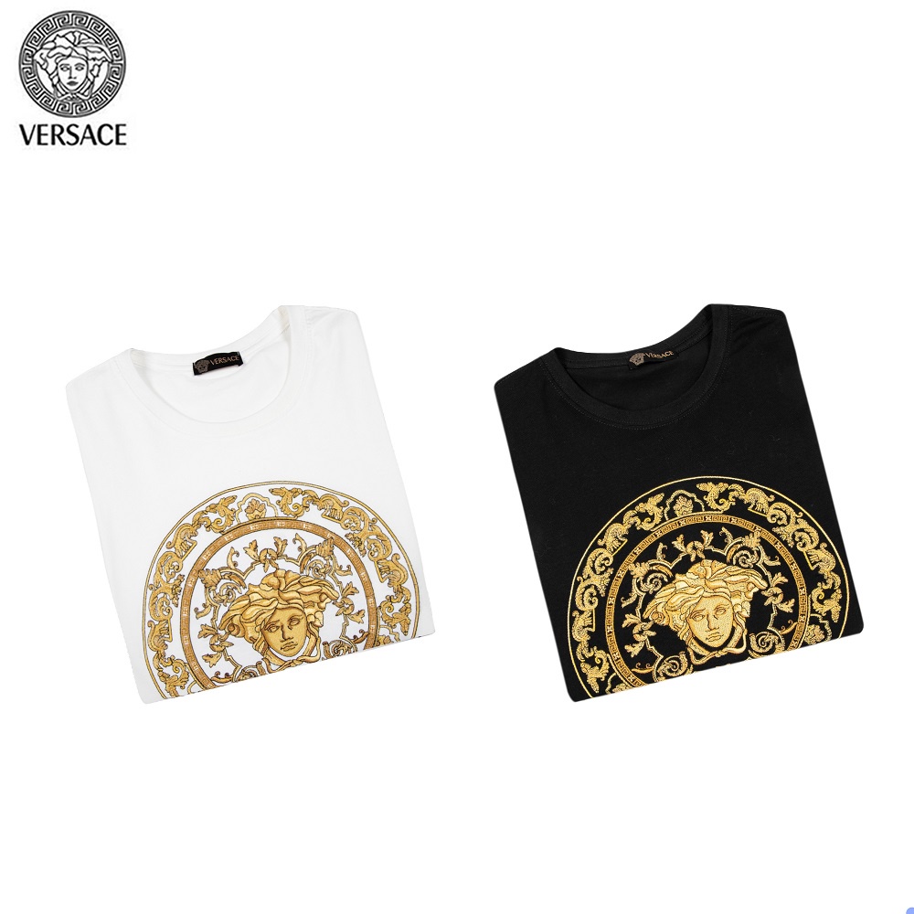 Áo Thun Tay Ngắn Chất Liệu cotton Họa Tiết Thêu Versace Cao Cấp Thời Trang