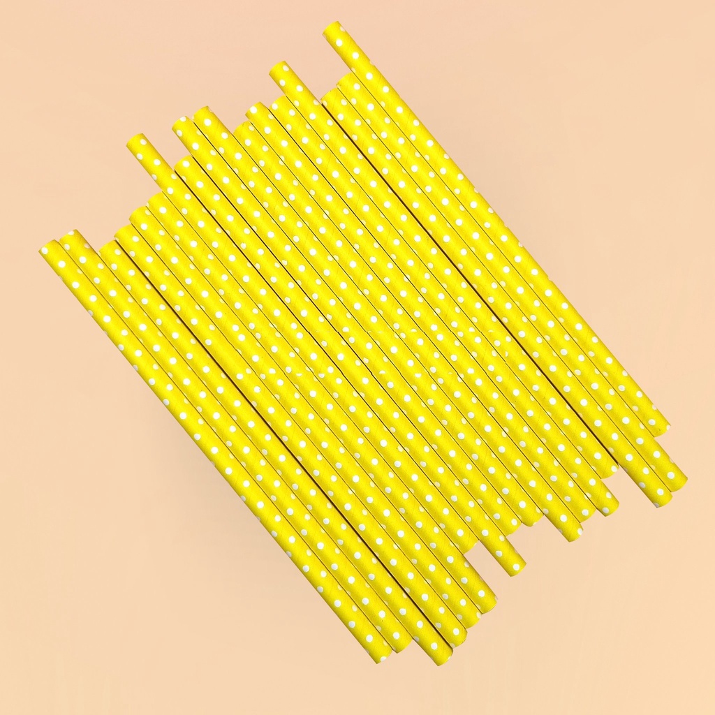 Ống hút giấy Ø8x197mm - vàng chấm trắng (Lốc 30 cái)