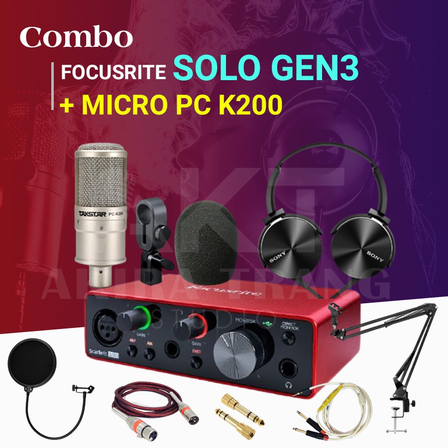 Trọn Bộ Sound Card Focusrite Solo Gen3 Mic PC K200 . Chất Lượng Âm Thanh Cực Hay , Livestream FB , Bigo , Thu Âm