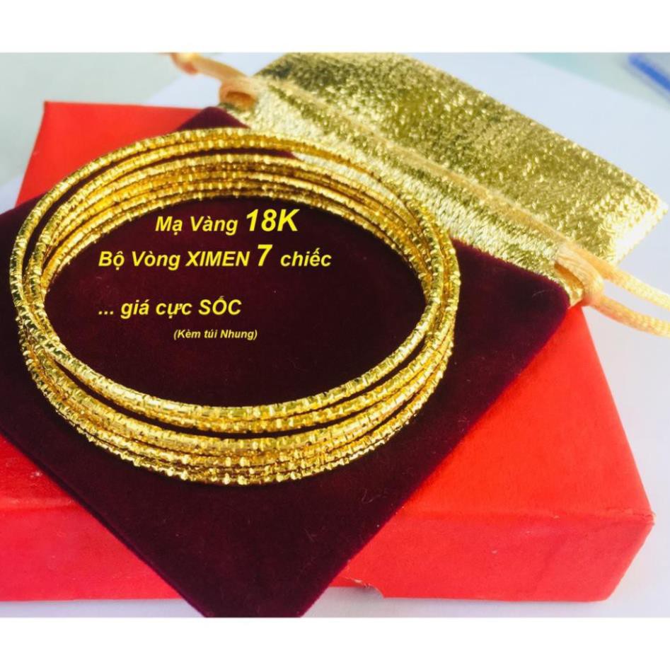 Bộ 7 Vòng Ximen mạ Vàng 18K, Khắc tinh xảo, Kèm hộp lót lụa vàng, Đeo, làm quà tặng đều hợp