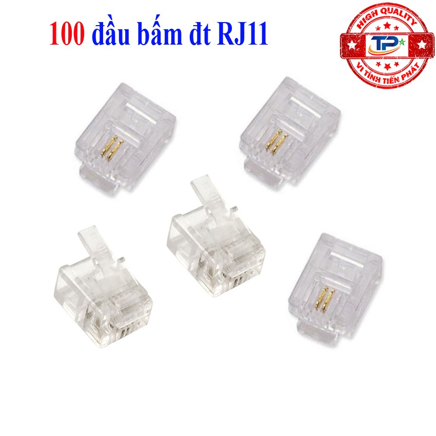 Hộp 100 hạt đầu cáp điện thoại RJ11 nhựa 2 chân ( 2 line tim ) - Dùng hạt bấm cho dây cáp điện thoại bàn