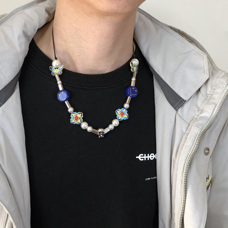 Dây Chuyền Ngọc Trai Mặt Bướm Mặt Cười Phong Cách Hip Hop Unisex 22867