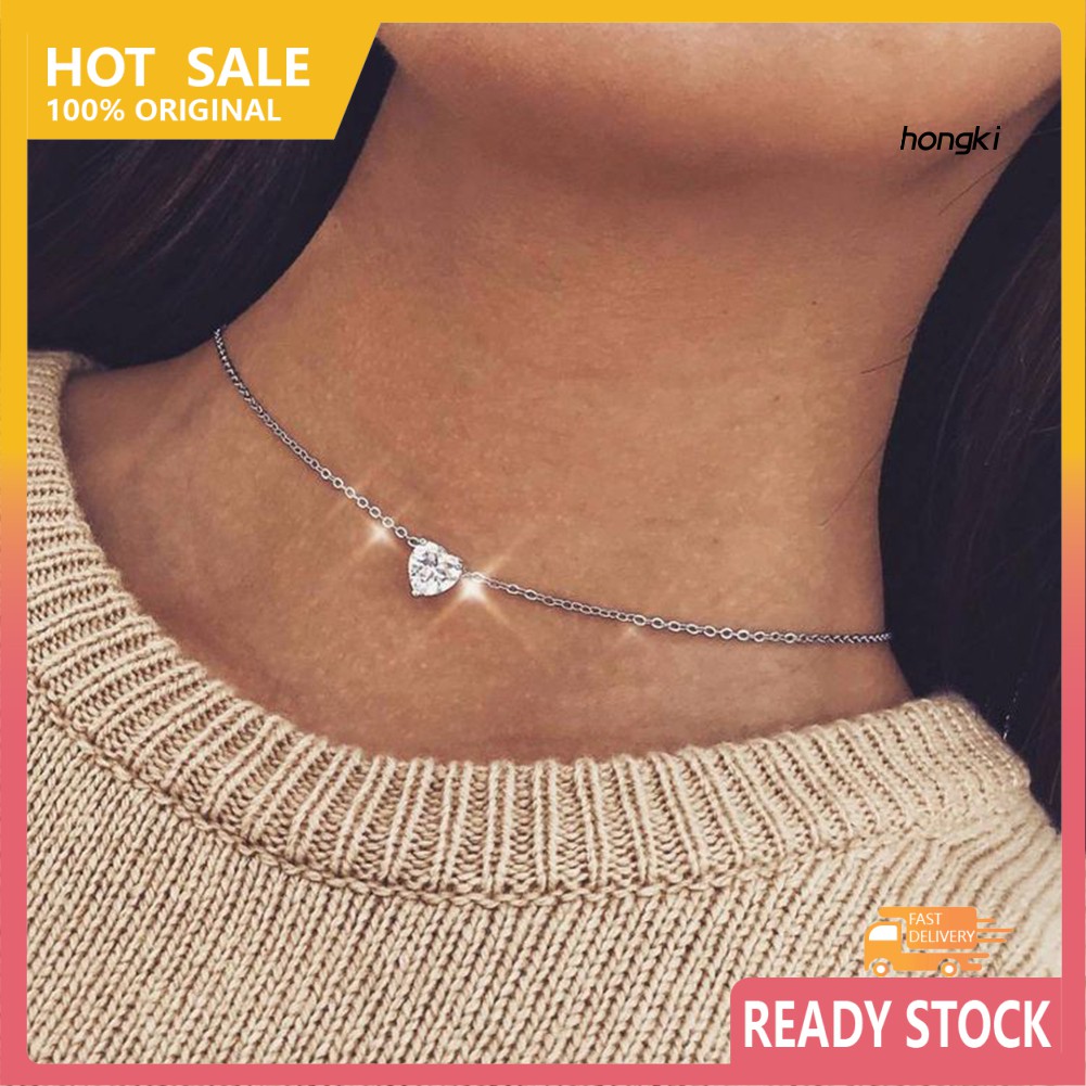 vòng cổ Hợp Kim Mặt Hình Trái Tim Đính Đá Zircon Thời Trang Cho Nữ