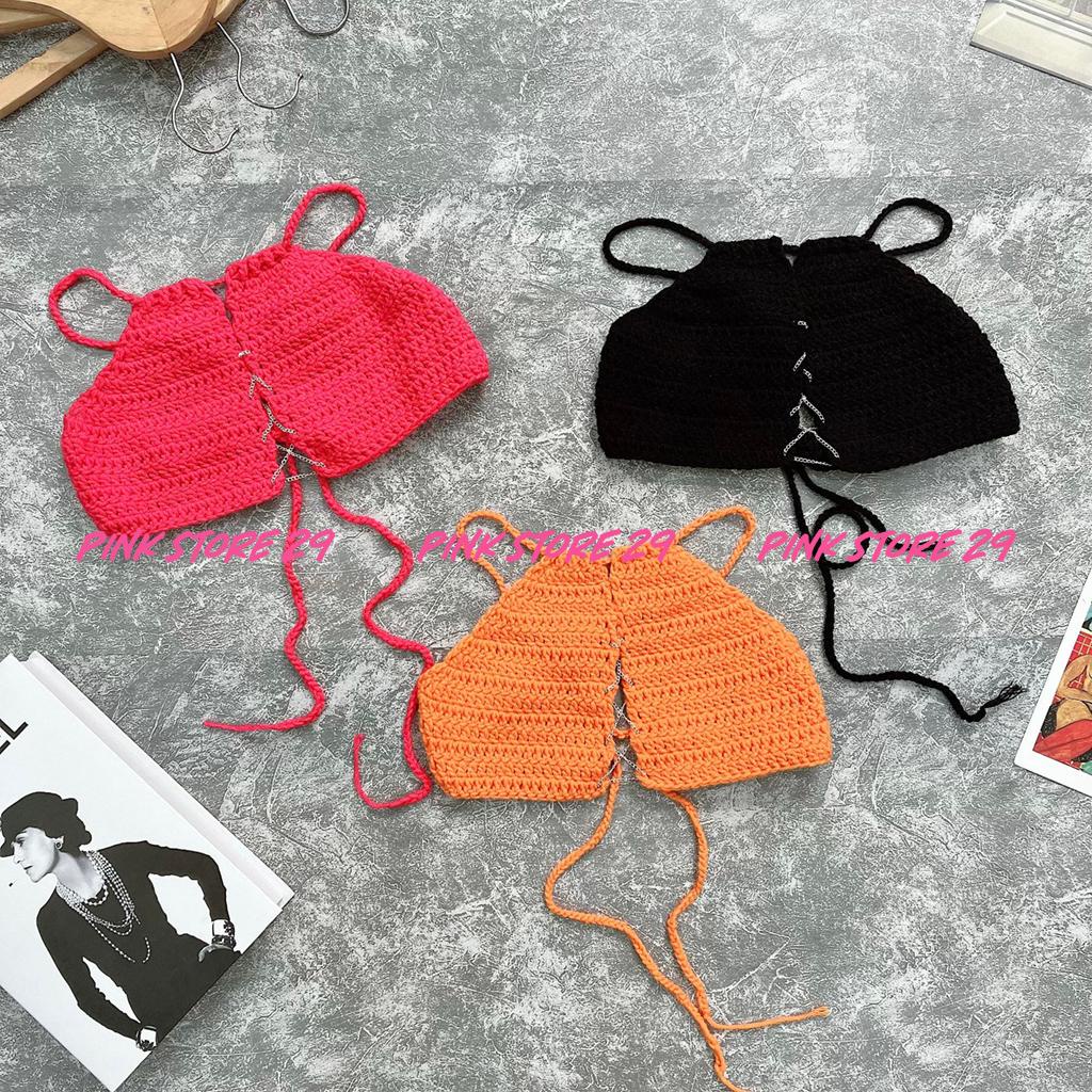 Áo Croptop Len PINKSTORE29, Dáng ÔM 2 Mảnh Cổ Dây A5478