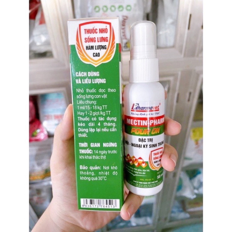 Dung Dịch Nhỏ Sống Lưng Đuổi Ve, Rận, Bọ Chét Trên Thú Cưng, Chó, Mèo Pharmavet 50ml