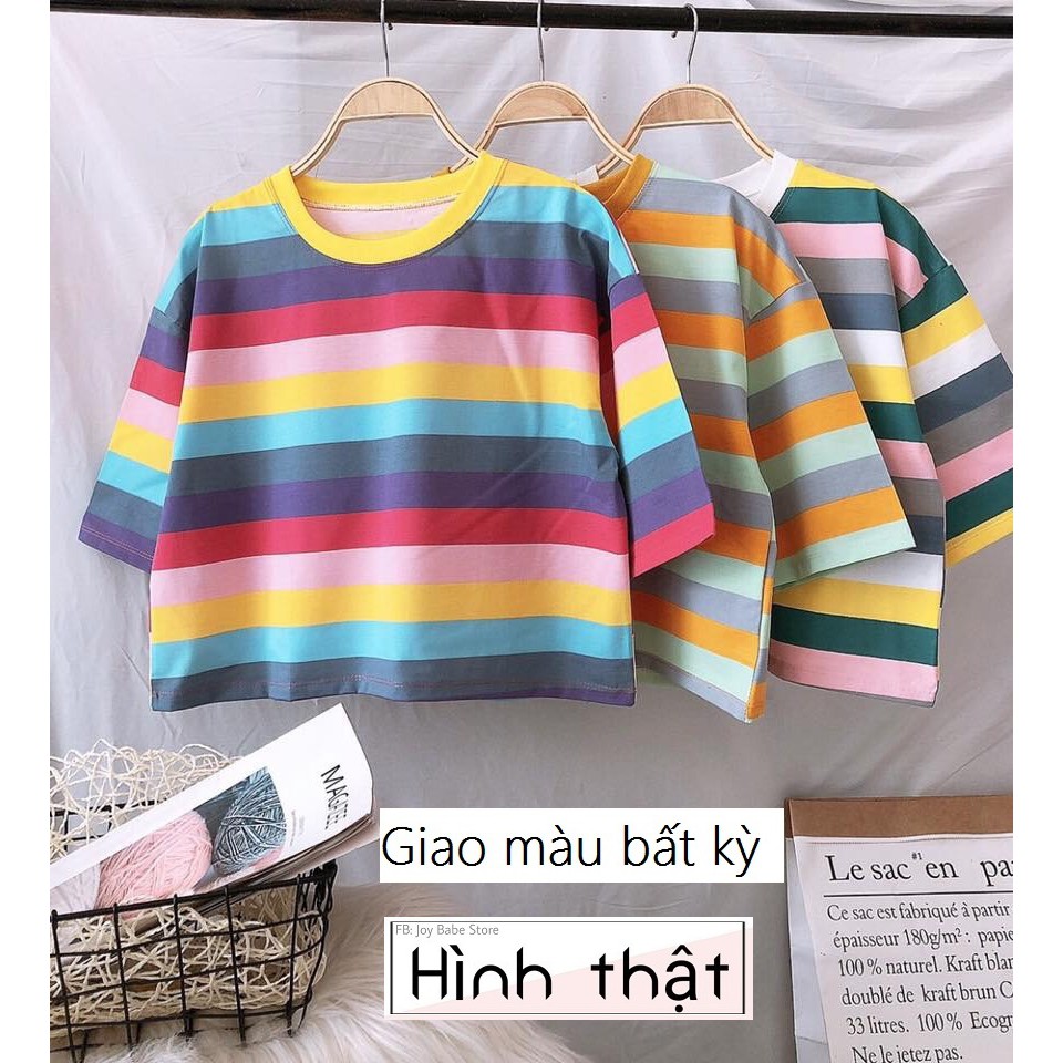 ÁO THUN CROPTOP RAINBOW FORM RỘNG TAY LỠ ULZZANG - ÁO NHÓM CROP NGẮN TAY SỌC NGANG CẦU VỒNG 27