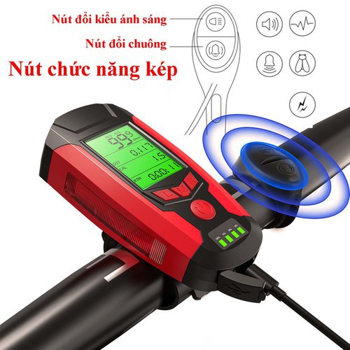 Đèn xe đạp đa năng còi điện báo tốc độ D667