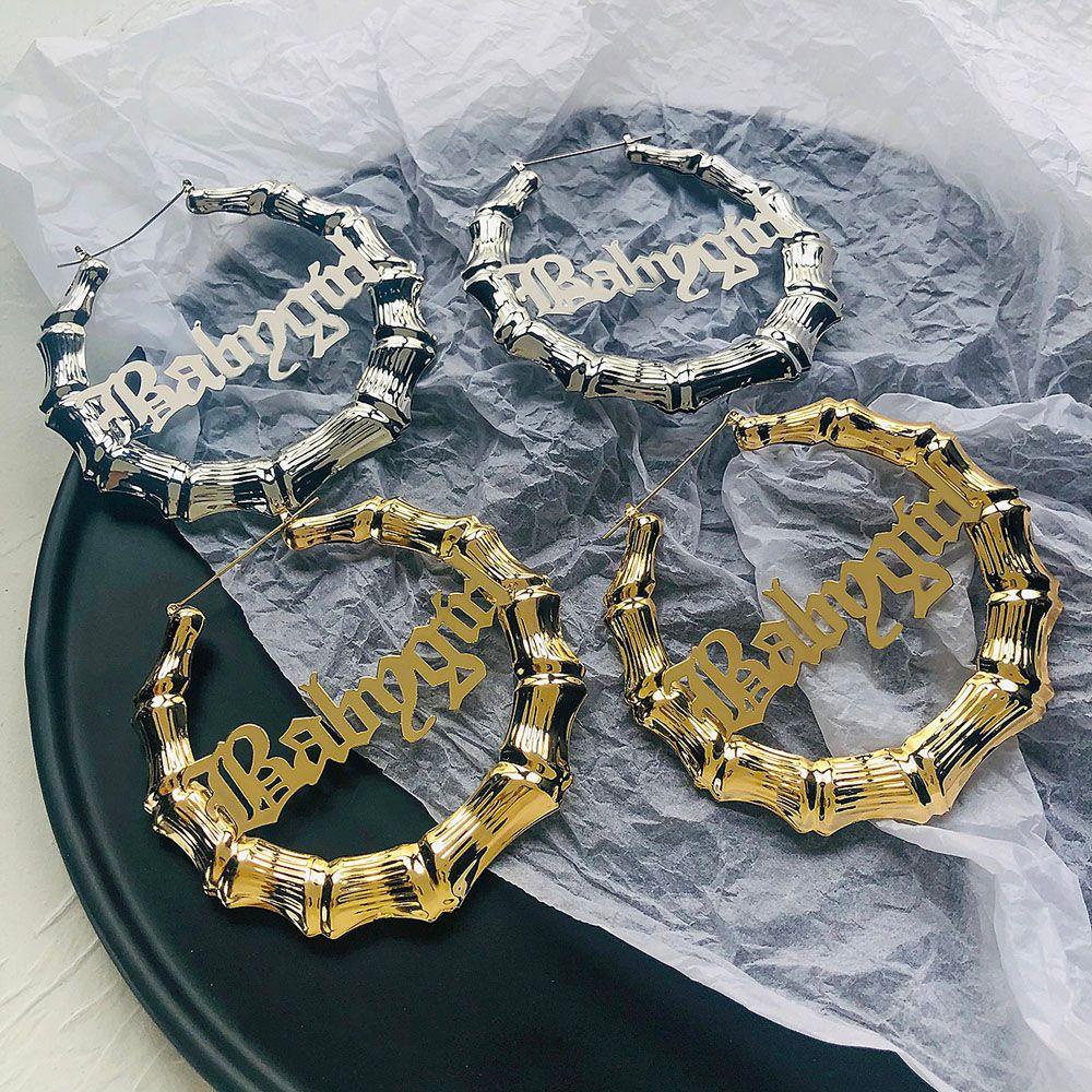 SOMEDAYZL Bông Tai Hình Tròn Cỡ Lớn Bằng Tre In Chữ Độc Đáo Thời Trang