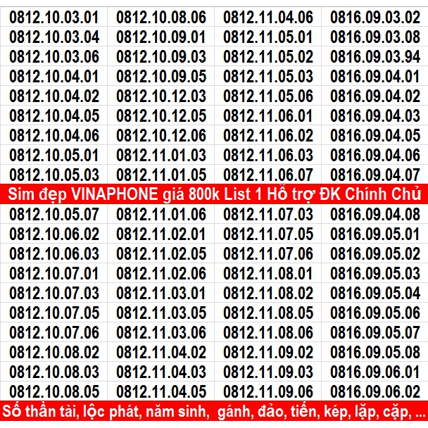 Sim Đẹp Năm Sinh VINA ĐỒNG GIÁ 800k File 1 HỖ TRỢ ĐĂNG KÝ CHÍNH CHỦ MIỄN PHÍ NHIỀU GÓI KM CỦA MẠNG VINA