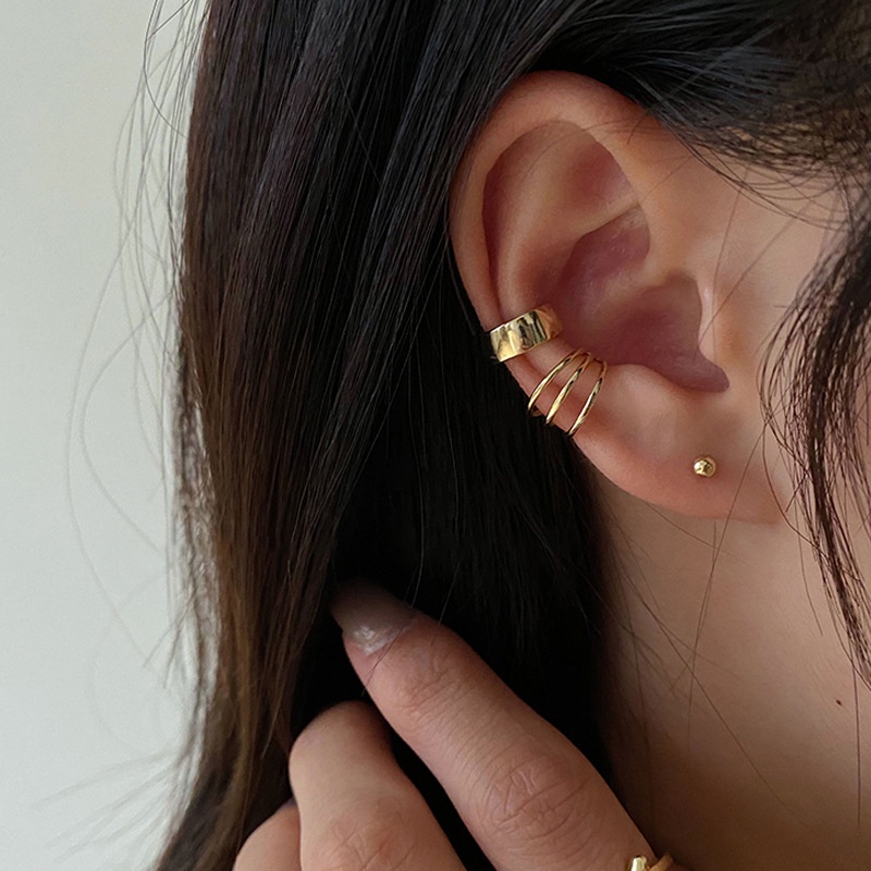 Set 2 khuyên tai tròn màu vàng đơn giản thời trang cho nữ