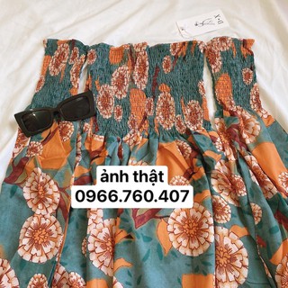 (video ảnh thật)Đầm Trễ Vai Phong Cách Boho Vintage