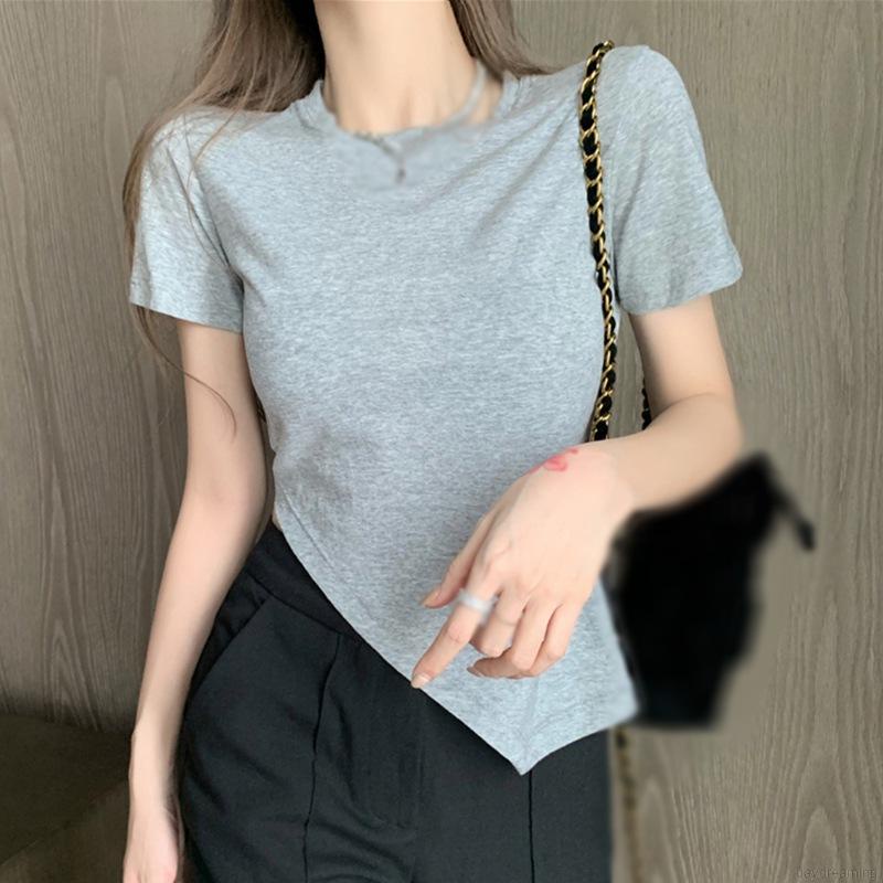 Áo croptop tay ngắn thiết kế xẻ quyến rũ cho nữ