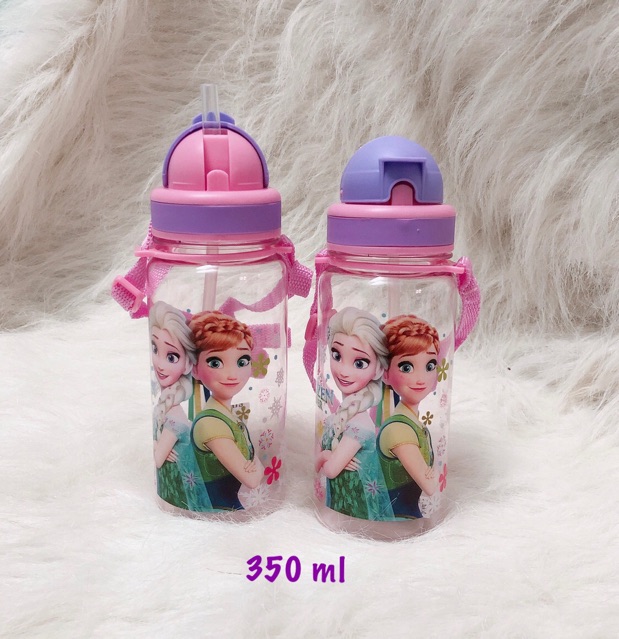 Bình nước có ống hút Hello Kitty, Elsa, Nhện cho bé dung tích 350ml, 500ml