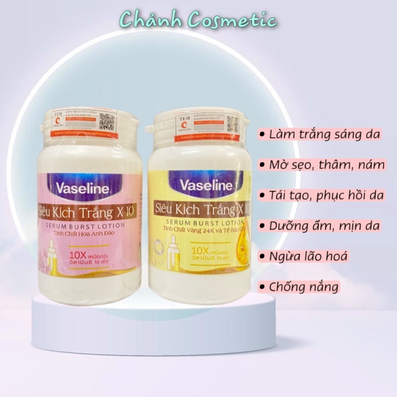 Combo Kích Trắng Nhanh Vaseline 250g & Sữa Dưỡng Thể Vaseline 10X Trắng Da, Mờ Thâm Đều Màu Da Vaseline 300ml