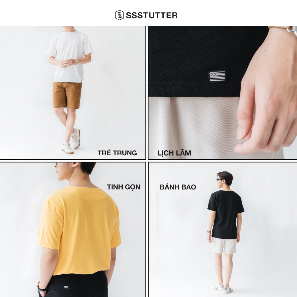 Áo phông Nam ngắn tay cổ vuông SSStutter vải Cotton thấm hút mồ hôi co dãn 4 chiều thoải mái 4 màu Square Tee | BigBuy360 - bigbuy360.vn
