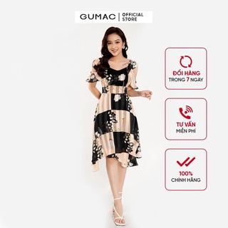 Đầm xòe nữ kiểu tà xéo GUMAC DB4207