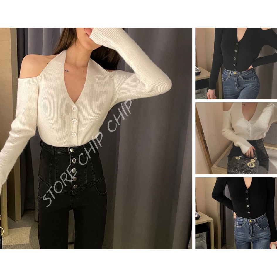 Áo Thun Borip Nữ Cổ Yếm Hở Vai 2 Màu - Gân Cổ Tim [giá rẻ]