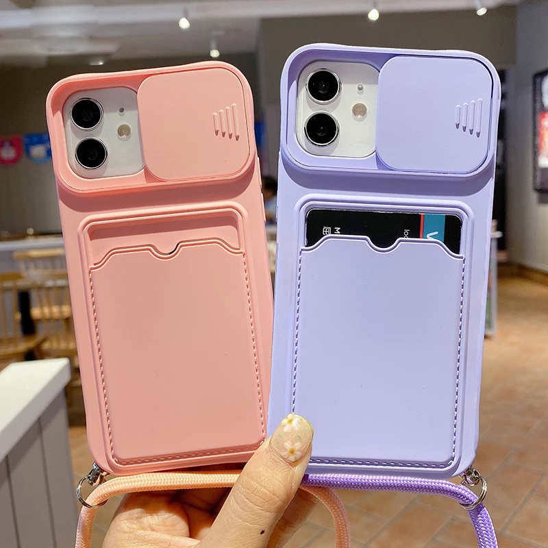 Ốp Điện Thoại Mềm Dạng Ví Có Dây Đeo Chéo Cho Iphone 11 12 13 Pro Max 14 11 Pro 13 MiNi X XR XS 7 8 Plus
