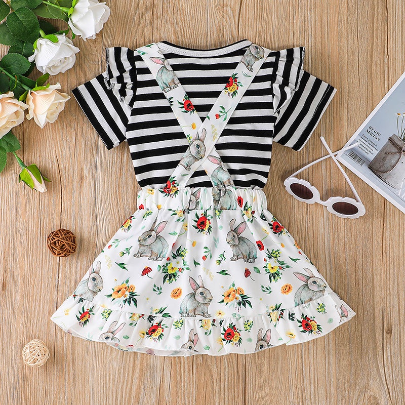 Combo bộ đồ bé gái 1-5 tuổi tay ngắn  In Họa Tiết Sọc Chân Váy Hoa set thời trang cho bé trẻ em