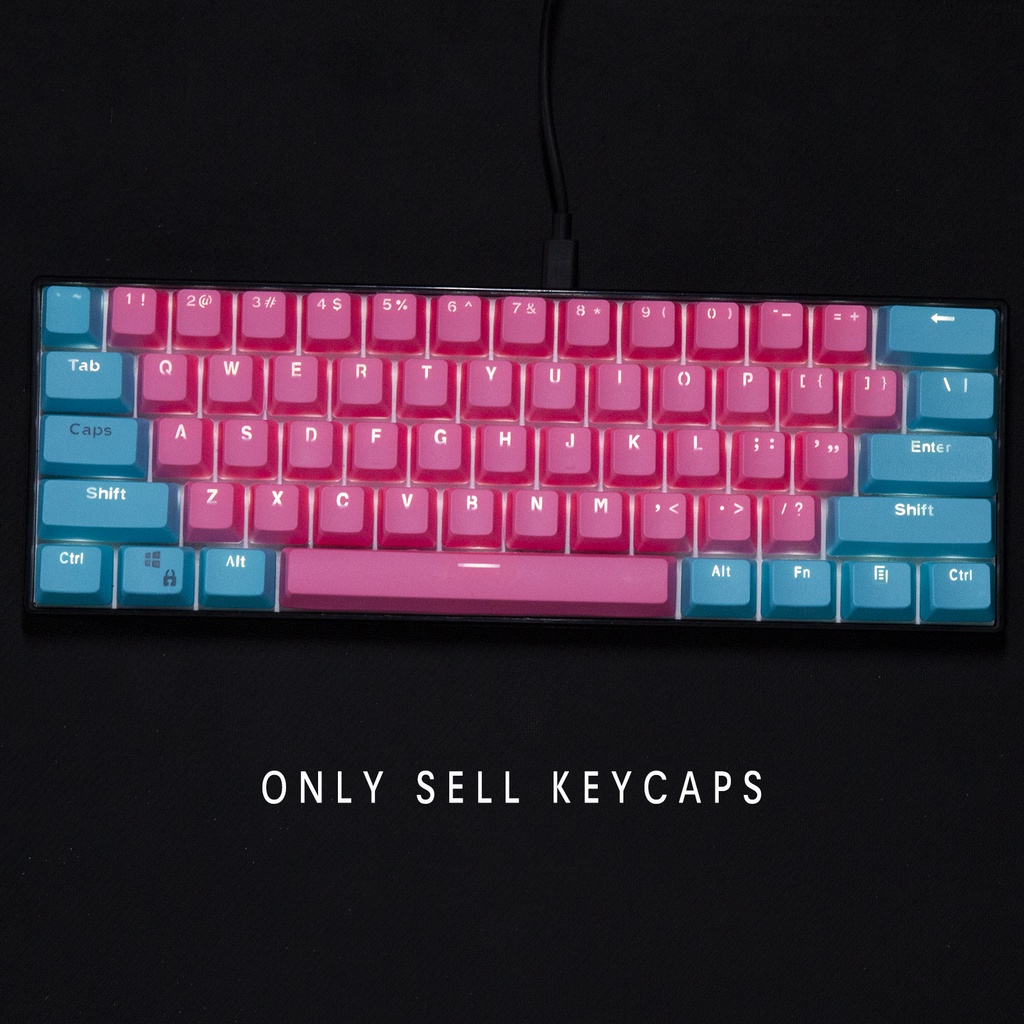 Keycap, màu hồng xanh 61 PBT keycaps Sự kiện đặc biệt Keycaps, bàn phím cơ hai màu có đèn nền keycaps GH60 / RK61 / ALT61 / Annie / GK61 keycaps poker keycaps chơi game (chỉ bán keycaps)