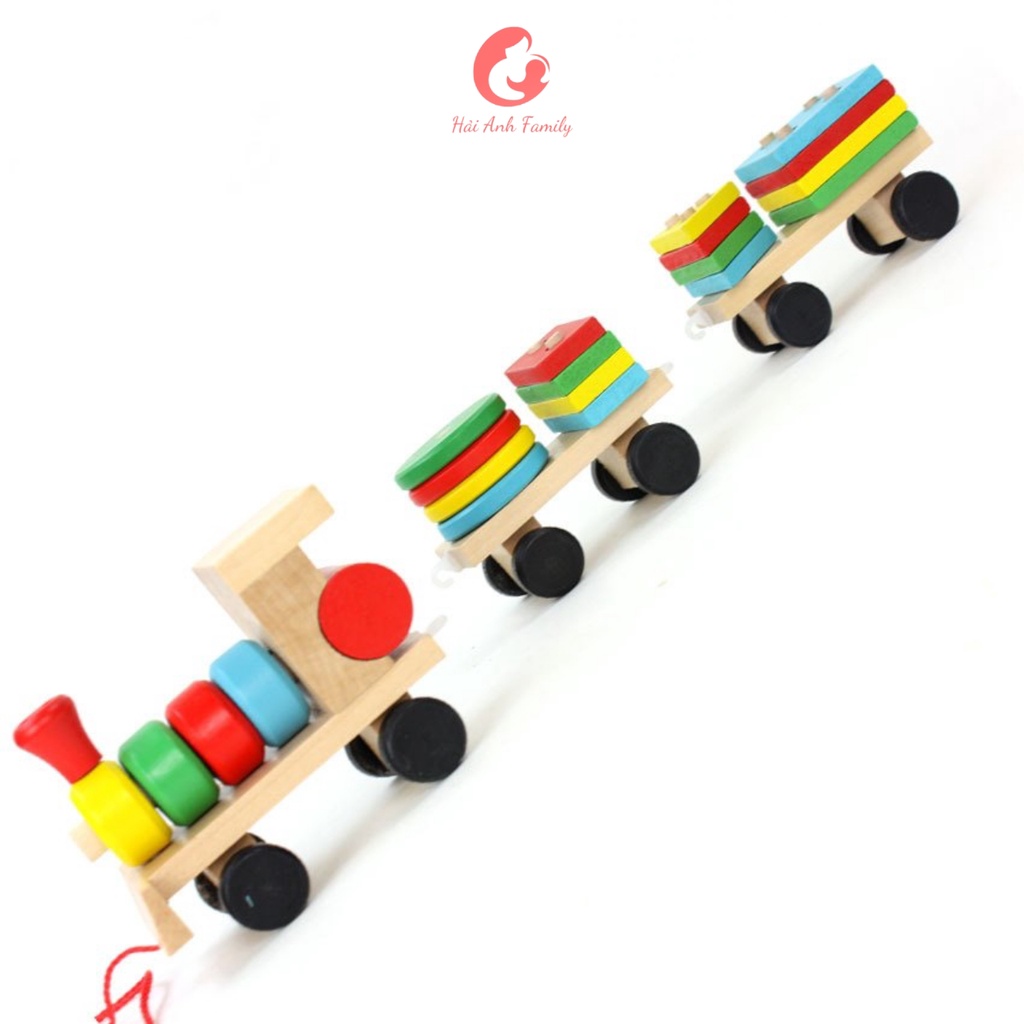 Đồ chơi tàu lửa gỗ 3 toa thả hình khối cho bé
