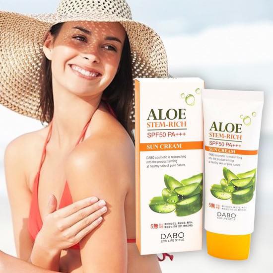 Kem chống nắng lô hội ALOE DABO ALOE STEM RICH SPF 50 PA+++ Hàn quốc 70ml/Hộp trắng da, không nhờn dính