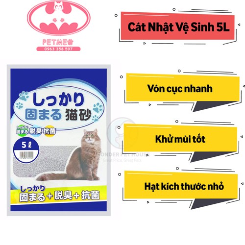 Cát Nhật trắng vệ sinh cho mèo 3 mùi hương 5L dạng túi tiết kiệm - PETMEO