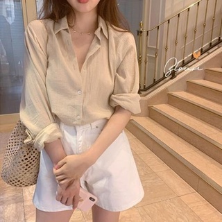 CCVN Áo sơ mi dáng rộng xếp ly phong cách đơn giản thanh lịch nữ Hàn Quốc xinh thời trang
