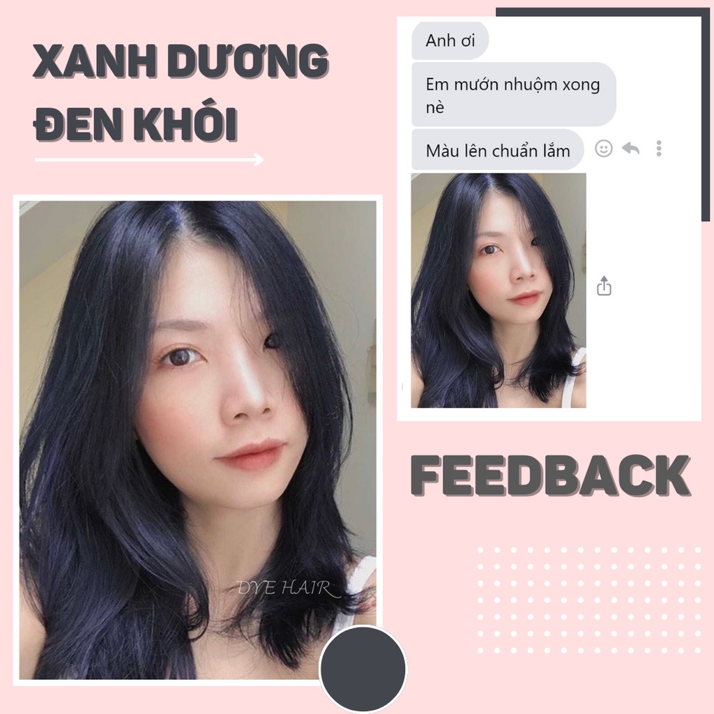 Thuốc nhuộm tóc, thuốc nhuộm tóc XANH DƯƠNG ĐEN KHÓI, DYE.HAIR, tặng kèm oxy trợ dưỡng và bao tay