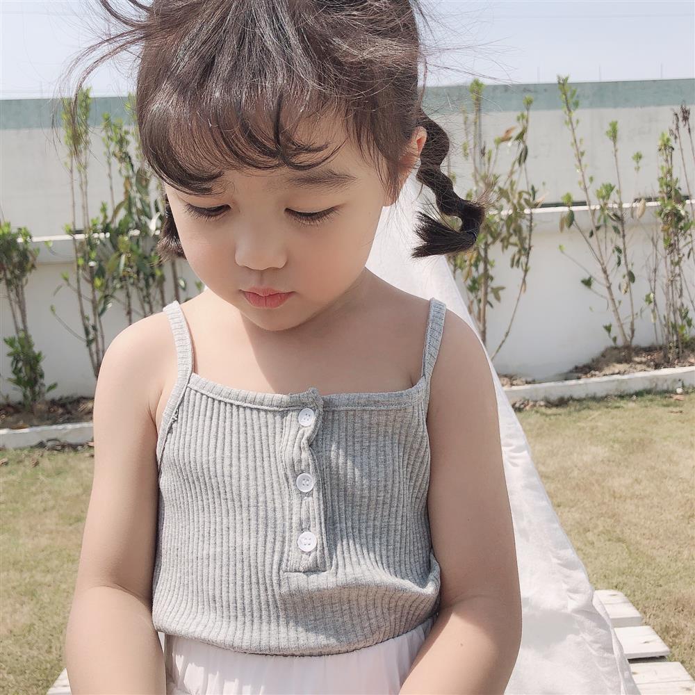 Áo Hai Dây Bằng Vải Cotton Màu Trơn Phong Cách Hàn Quốc Hàng Mới 2020 Dành Cho Bé Gái