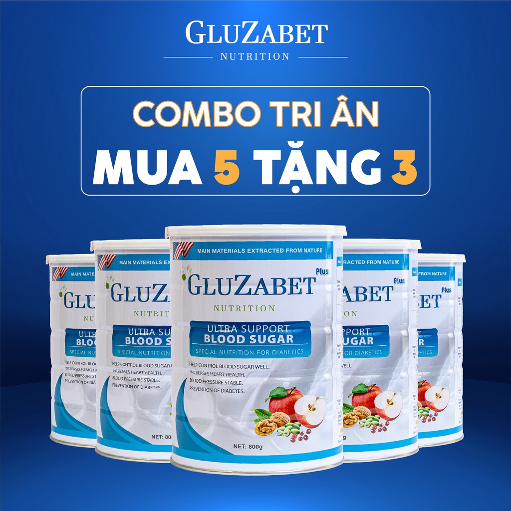 Sữa hạt dinh dưỡng cho người tiểu đường Gluzabet - Combo mua 5 tặng 3 (hộp 800g)